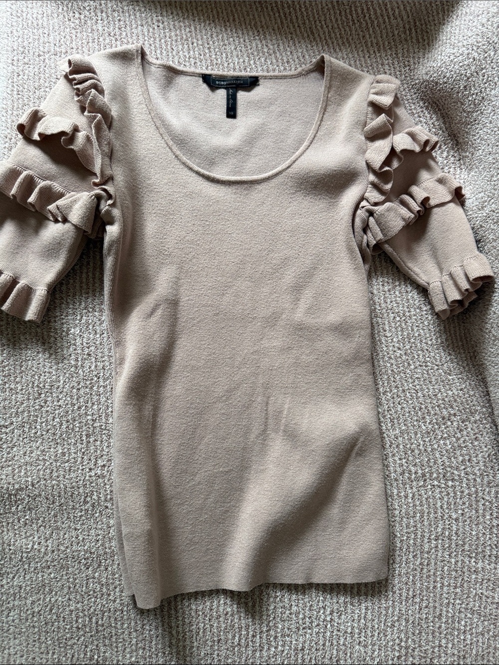 Light pink Taupe Ruffle Sleeve Knit Top by BCBG